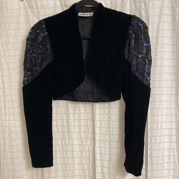 Zum Zum Vintage Bolero Women’s Black Lace Sequins 5/6 90s Velvet Party Goth - Picture 1 of 6